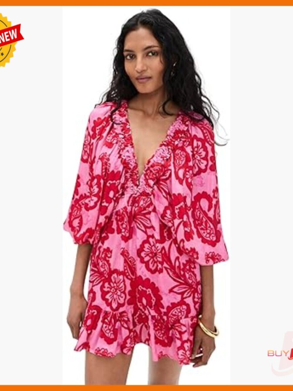 Lightweight Sateen Mini Dress with Ruffle Hem and Ruched Neckline
